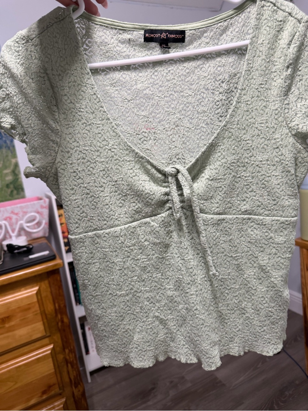 Almost Famous Light Sage Tie-Front Textured Crop Top